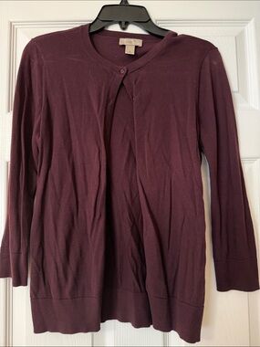 LOFT Plum Button-Front Lightweight Cardigan